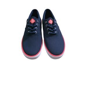 Sperry Men’s 7.5 Navy Canvas Sneakers Red Trim Lace Up NEW Preppy Casual